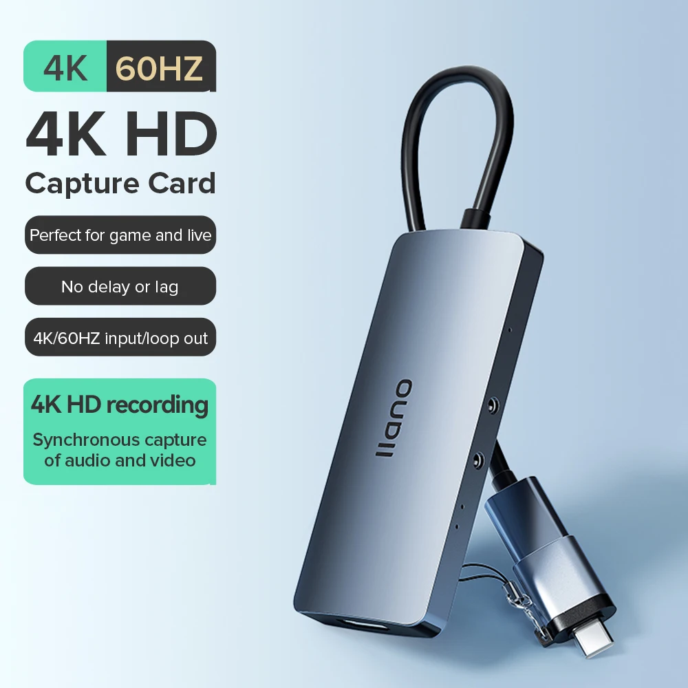 Карта видеозахвата Llano 2 в 1, 4K, 1080P, 60 кадров/с, HDMI-USB 3,0/Type-C