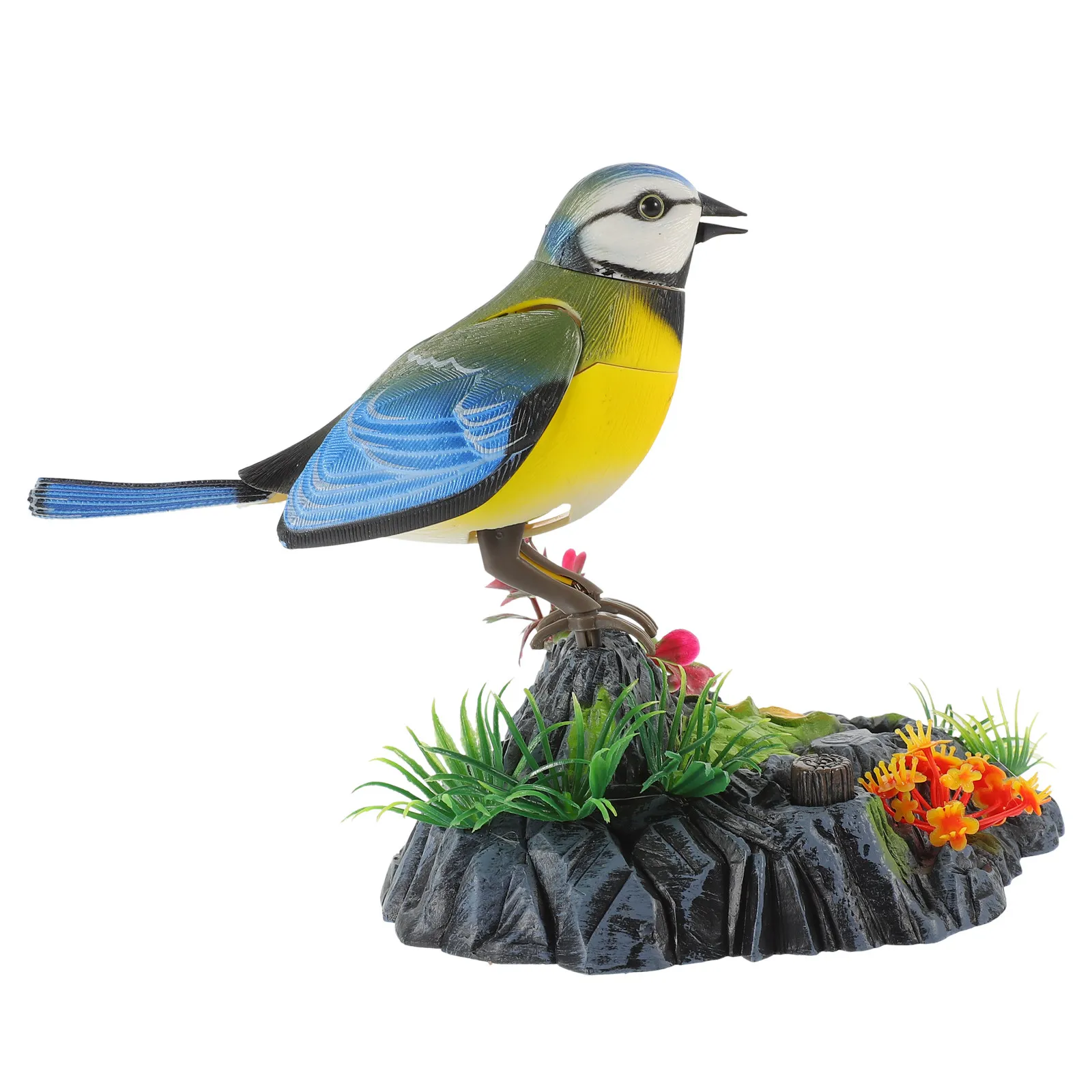 

1Pcs Electric Voice Simulation Bird Cage Ornament Yellow Imitation Singing Bird Decor for Home Kids Pet Entertainment