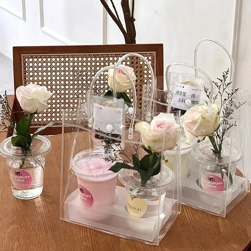 Bolsa de regalo transparente con asa, embalaje de regalo de dulces para fiesta de cumpleaños y boda, bolsa de mano reutilizable, Baby Shower de Navidad, 10/20 piezas