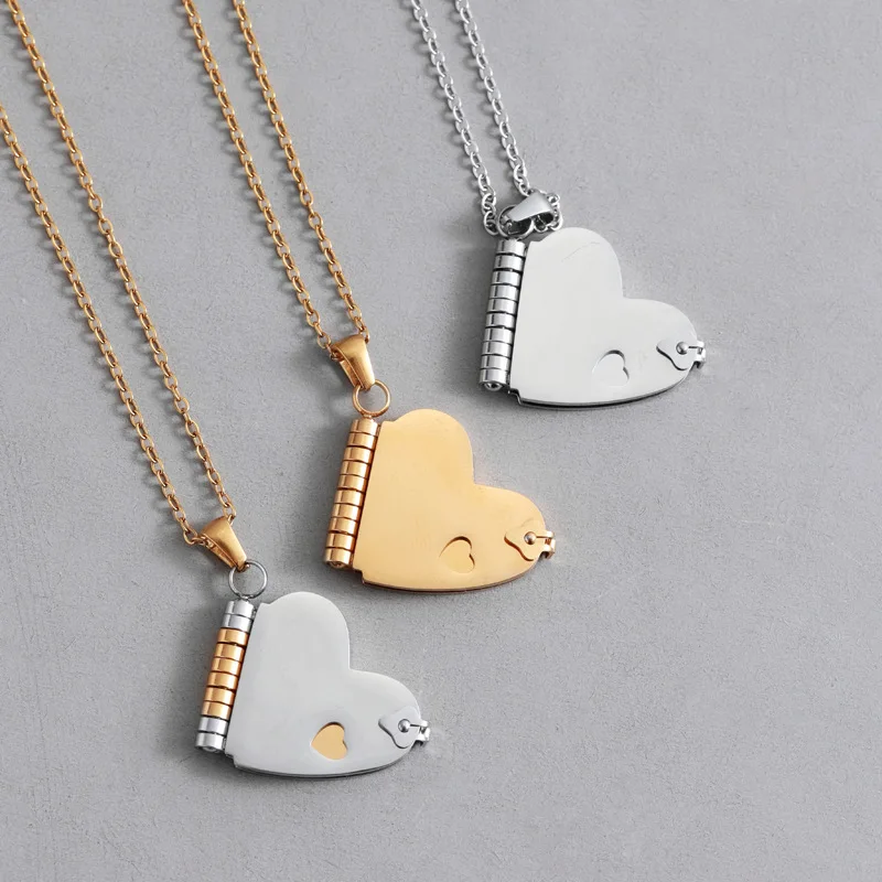 3Pcs Light Luxury Stainless Steel Heart-shaped Book Necklace For Women Can Be Opened A Couple's Holiday Gift For Commemoration