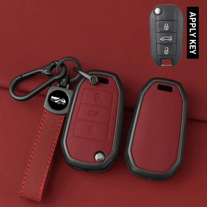 For Peugeot 208 301 308 2008 3008 5008 RCZ Expert Partner Rifter Traveller Car Key Shell Zinc Alloy Leather Key Wrap