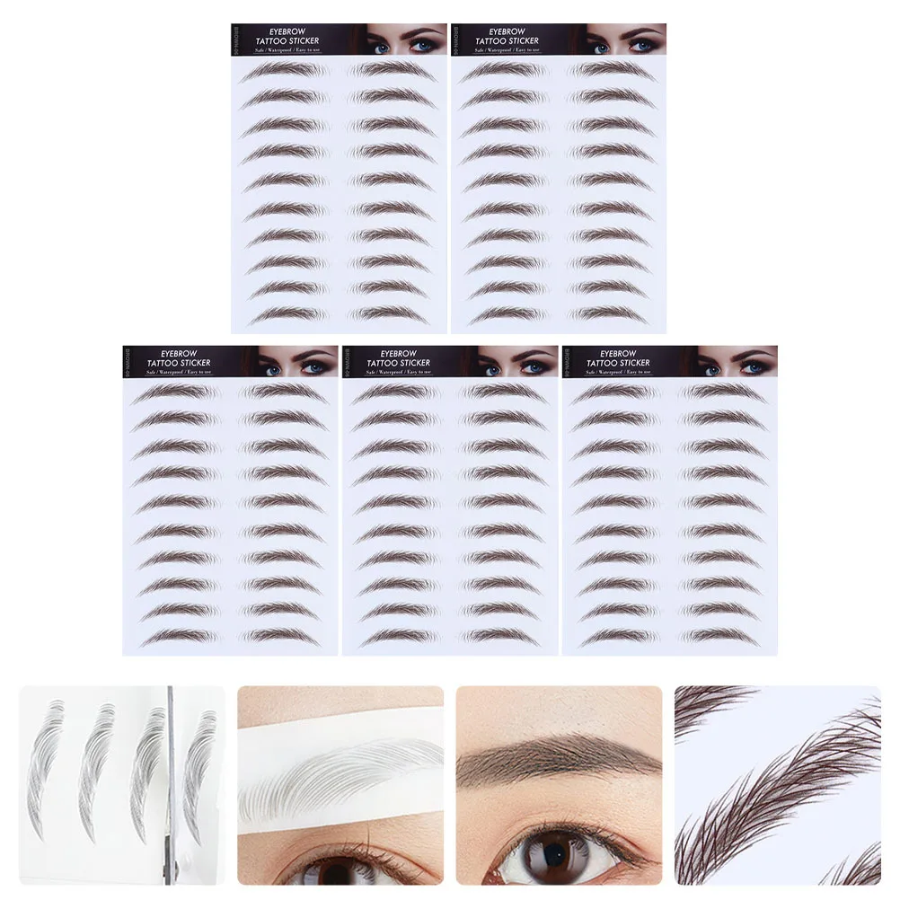 

5Pcs Eyebrow Stickers Hair-Like Eyebrows Stencils Easy Apply Boost Imitation Eyebrow Temporary Brow Tattoos