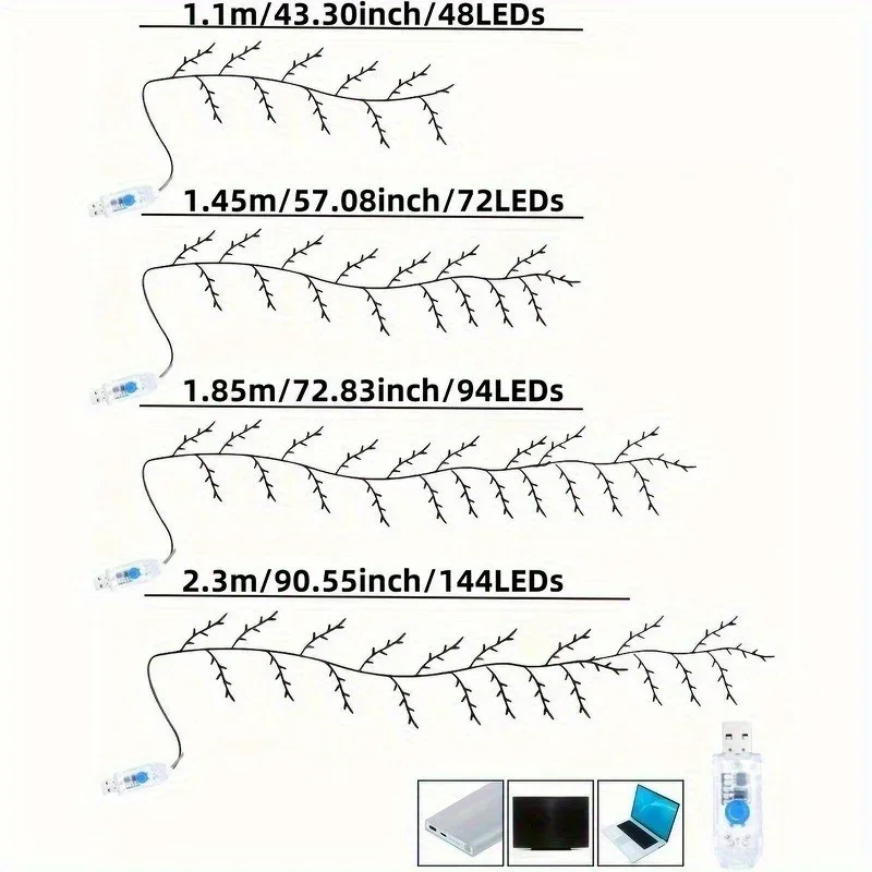 أضواء فرع الروطان USB بالطاقة 8 وضع أضواء ذاتية الصنع فرع الجدار الديكور لعيد الحب عيد الميلاد الزفاف الديكور