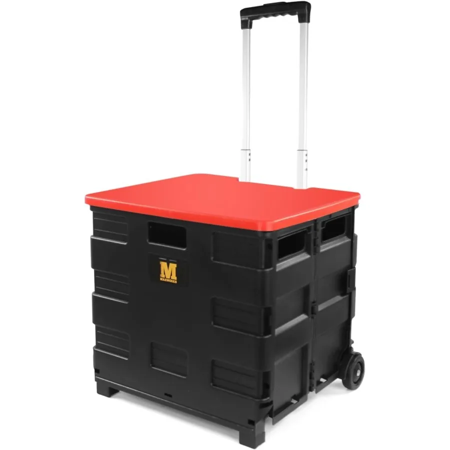 50830 Collapsible Black Rolling Folding Dolly Cart for Teachers MultiFunctional Teacher Dolly with Extra Storage Durable Wheels