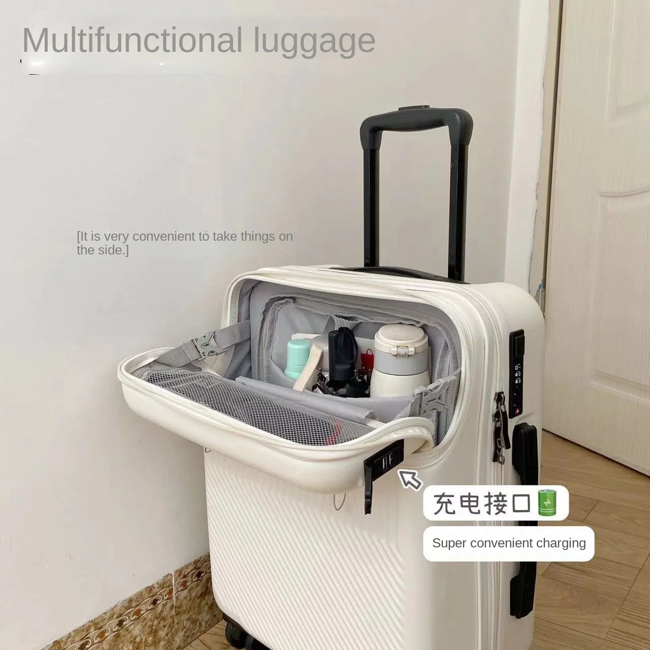 New 20 inch suitcase travel luggage front open box with USB charging port suitcase small boarding box carry on trolley luggage