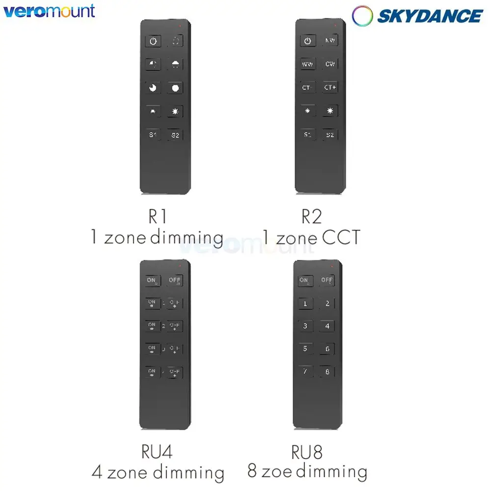 

Skydance1 4 8 Zone Dimming R1 R2 RU4 RU8 10Key RF Wireless Remote Controller for Dual Color Single Color LED Controller Receiver