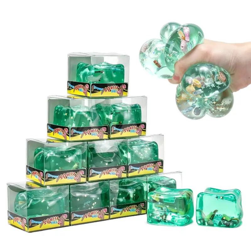 Cute Ocean Ice Cube Stress Ball Soft Maltose Squeeze Fidget Toy with Seashell for Kids After School Play