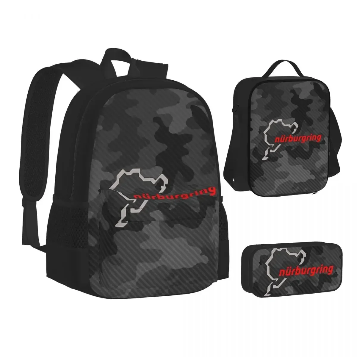 Carbon Camouflage Backpacks Boys Girls Bookbag Children School Bags Cartoon Kids Rucksack Lunch Bag Pen Bag Three-Piece Set