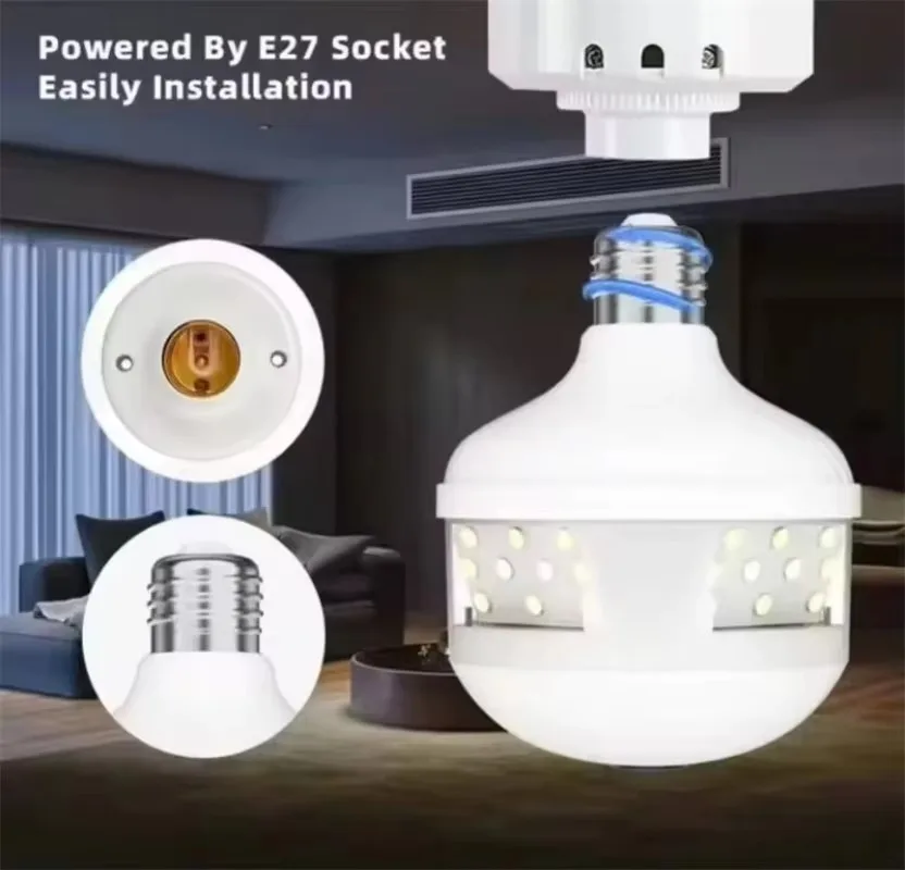 3MP full high definition fisheye panoramic surveillance wireless camera VR 360 IP CCTV bulb camera V380 application