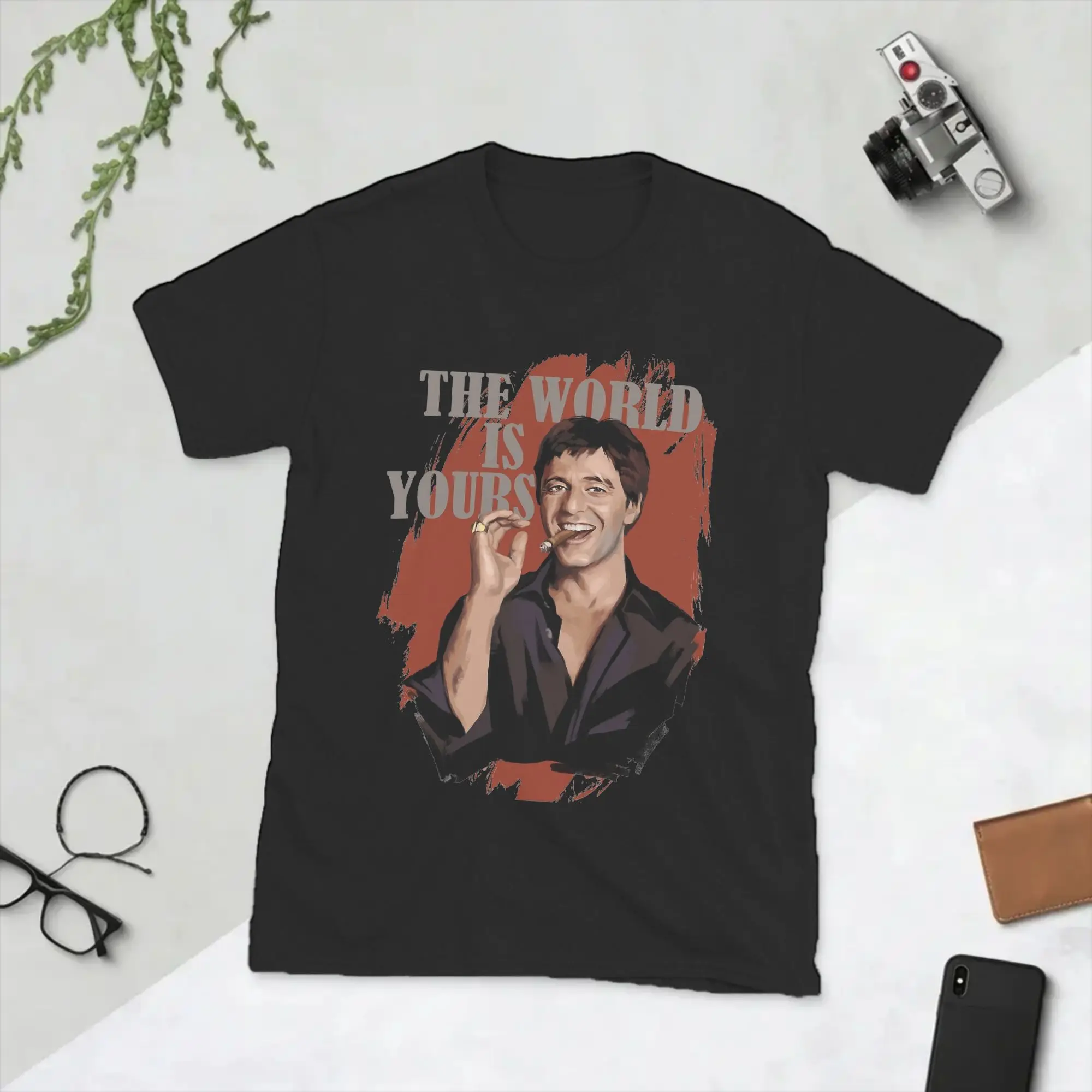 The World Is Yours Tony Montana Men's T Shirts Scarface Movie Funny Tee Shirt Short Sleeve Round Neck T-Shirt 100% Cotton  Tops