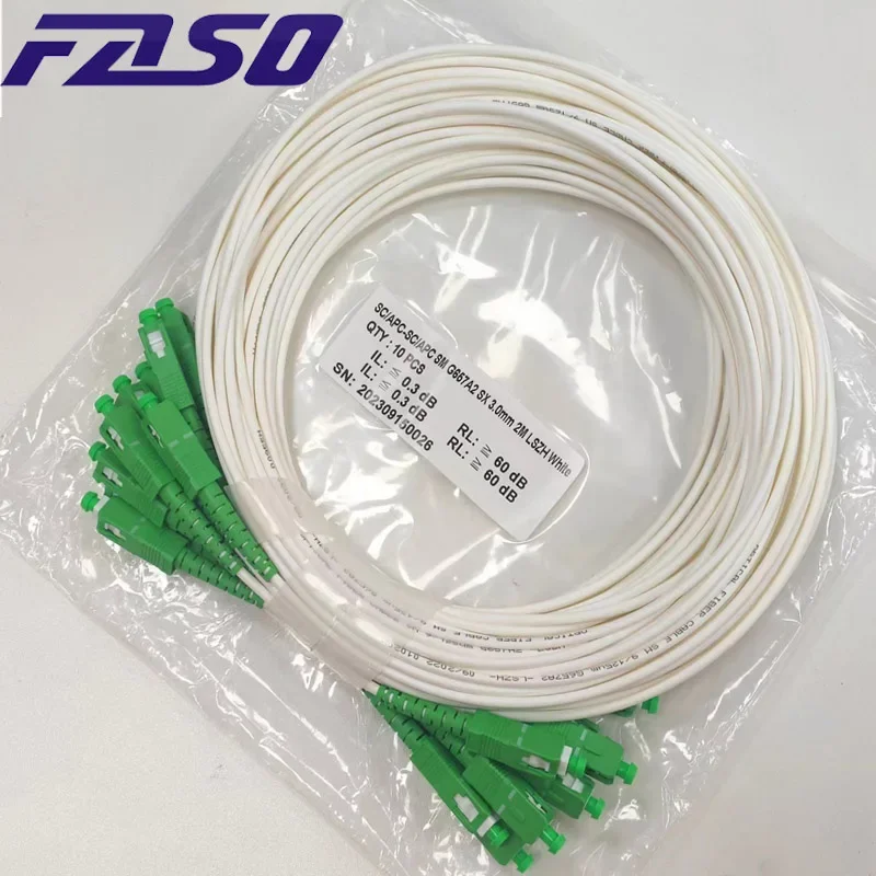 50Pcs SC/APC-SC/APC Fiber Optic Path Cord Single Mode G657A2 Simplex 3.0mm White LSZH Jacket Fiber Jumper Optical Fiber