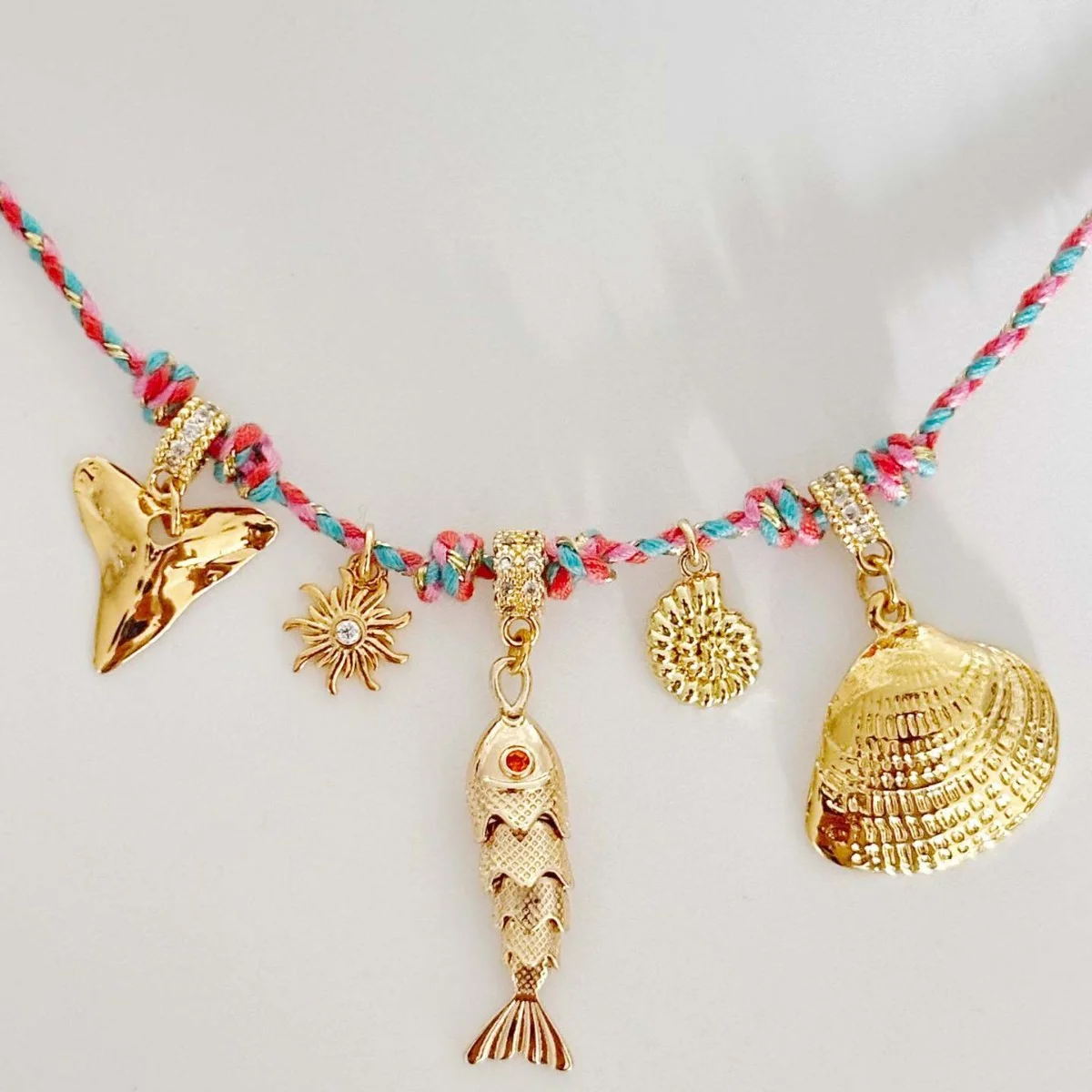 

Summer Ocean Shell Starfish Fish Necklace Star Pearl DIY Multi Pendant Colorful Rope Gold Plated Color Preserving