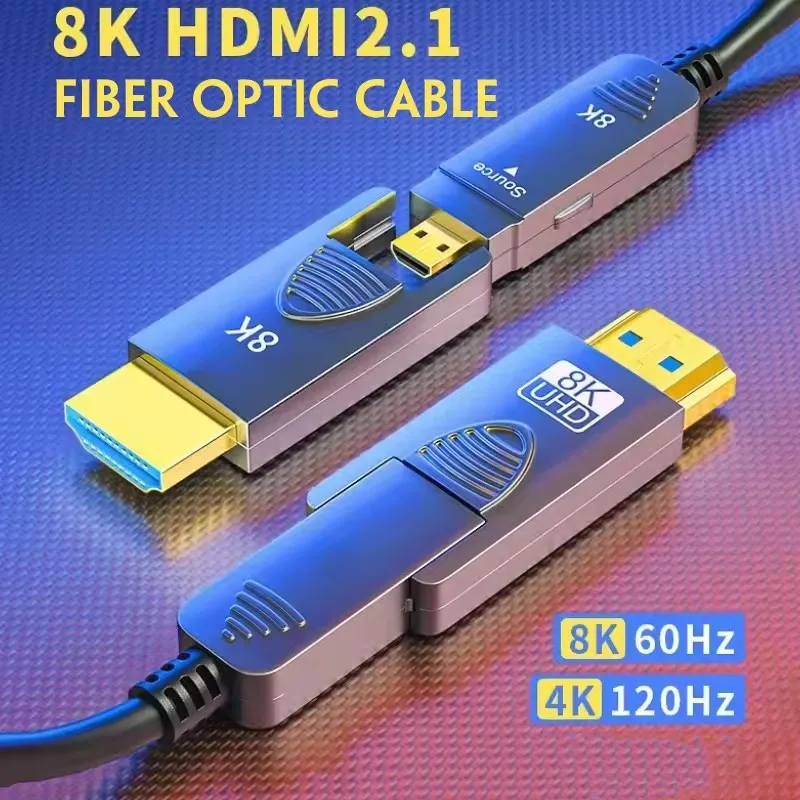 Kabel światłowodowy z gwintem 8K HDMI 2.1 8K60Hz 4K120Hz Typ A do D Pojedyncza głowica Wyciągana Odłączana do dekodera projektora HDTV