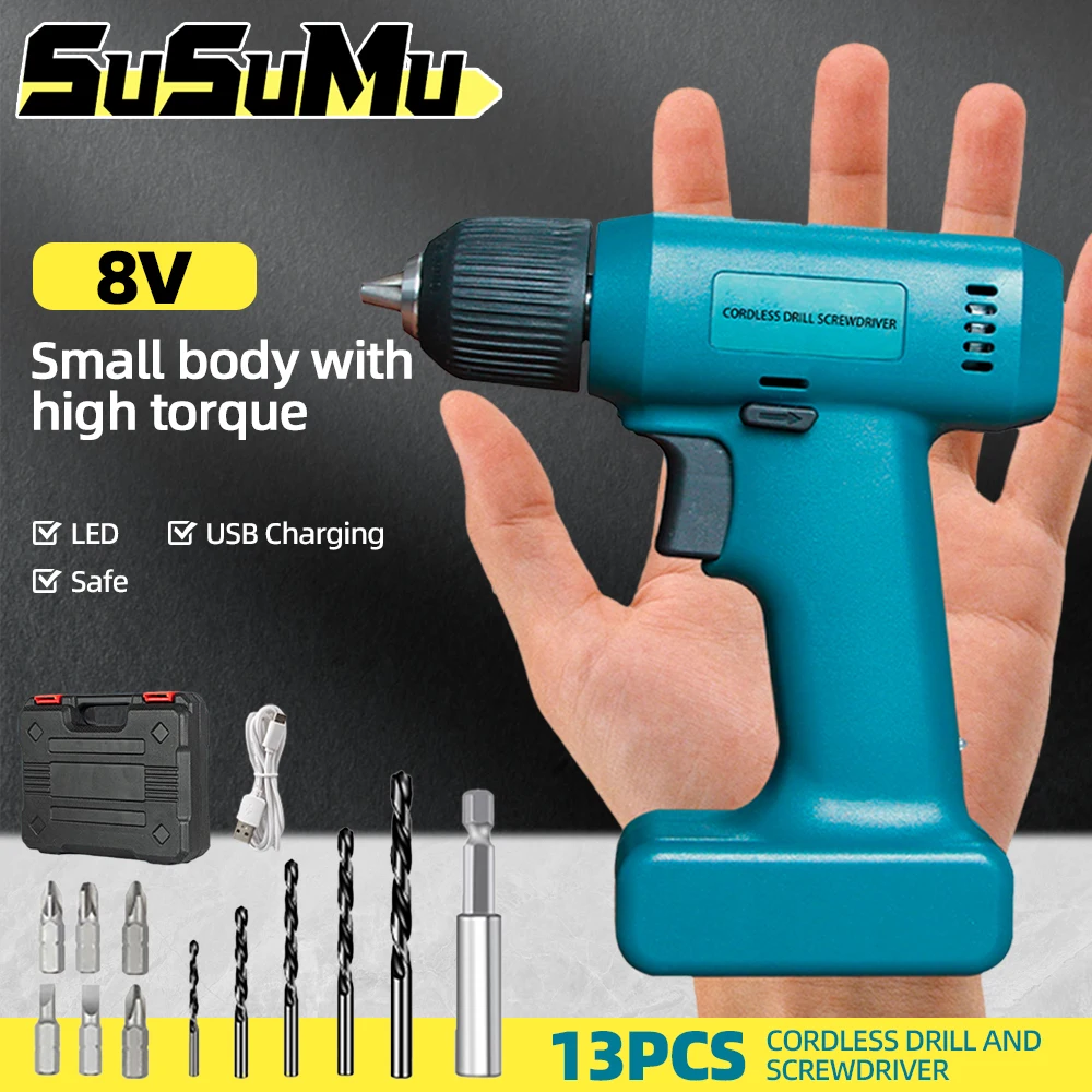 New 8V Cordless Electric Screwdriver Rechargeable Mini Electric Drill Lithium Battery Precision Power Tools Set Household Repair