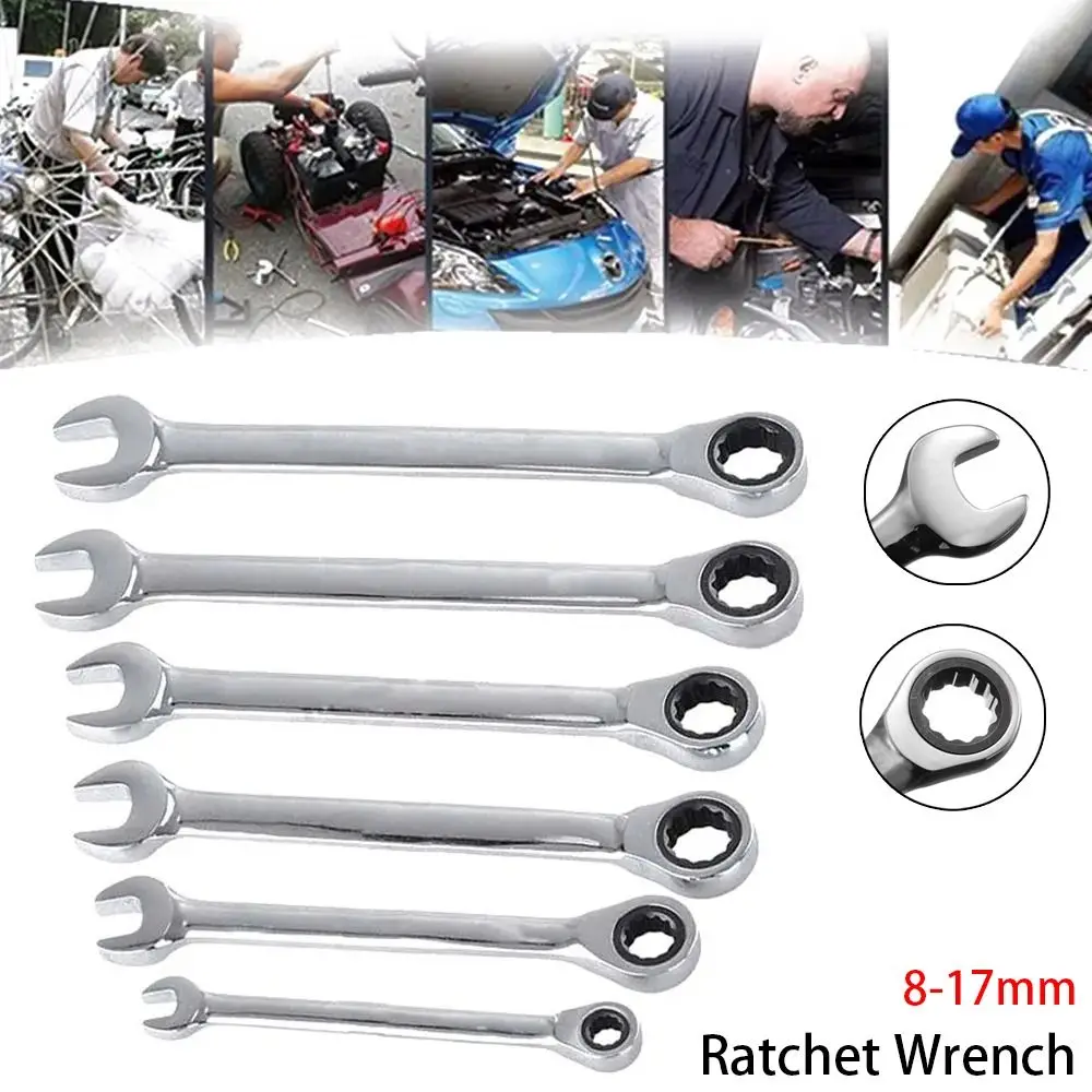 1Pcs New Car Bicycle Repair Tool Ratchet Wrench 8-17mm Metric Ratcheting Socket Spanner Universal Reversible Nut Hand Tool