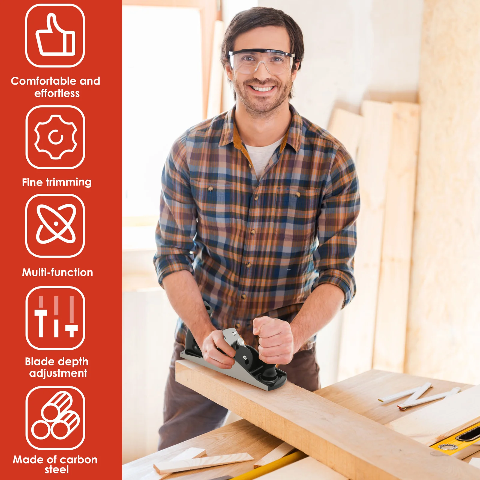 Carbon Steel Wood Planer Accurate Adjustment Hand Planer Precision Edging Mini Trimming Plane Labor Saving for Smoothing