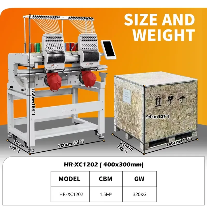Honrain Computerized 2-Heads Cap T-shirt Embroidery Machine Bearing Gear Core Components Motor for Home Use