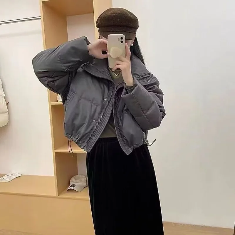 2025 New No-wash PU Leather Down Cotton Jacket for Women Short Winter Thickened Bread Jacket for Petite European American Coat