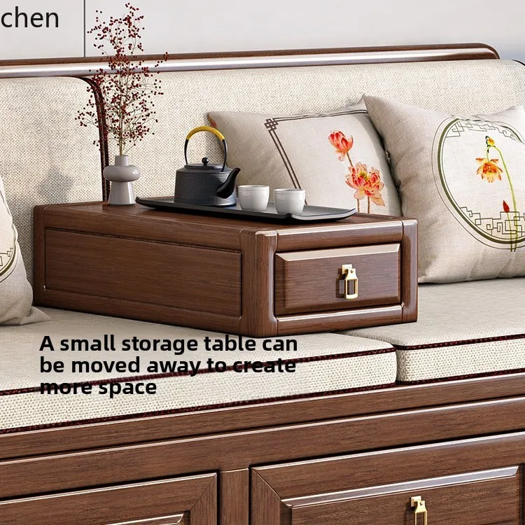 HT New Chinese Style Solid Wood Luohan Bed Living Room Zen Home Sofa Luohan Couch Homestay with Kang Table
