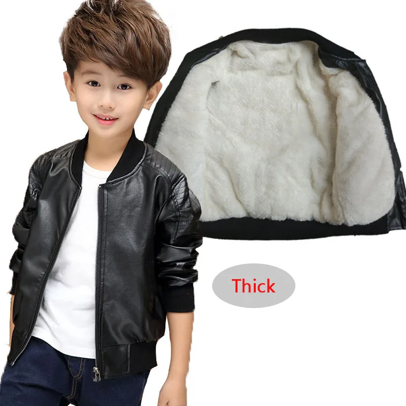 New Boys PU Leather Coats Autumn Winter Fashion Children\'s Plus Velvet Warming Cotton Jacket For 2-14 Years