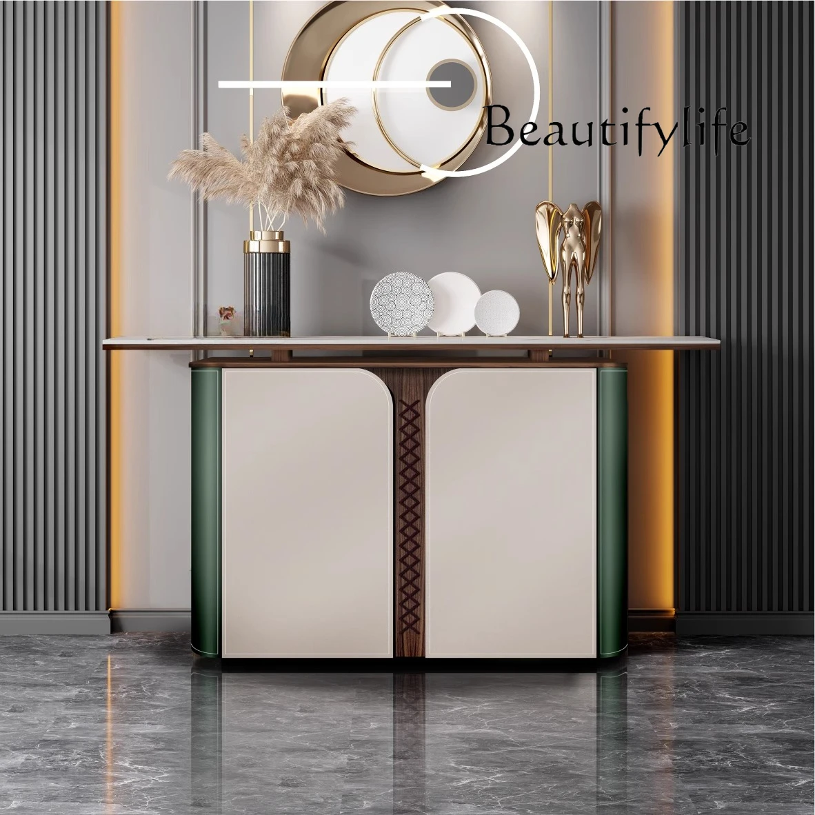 Modern style light luxury rock slab Xuanguan platform simple door-to-door end-view platform size apartment saddle leather