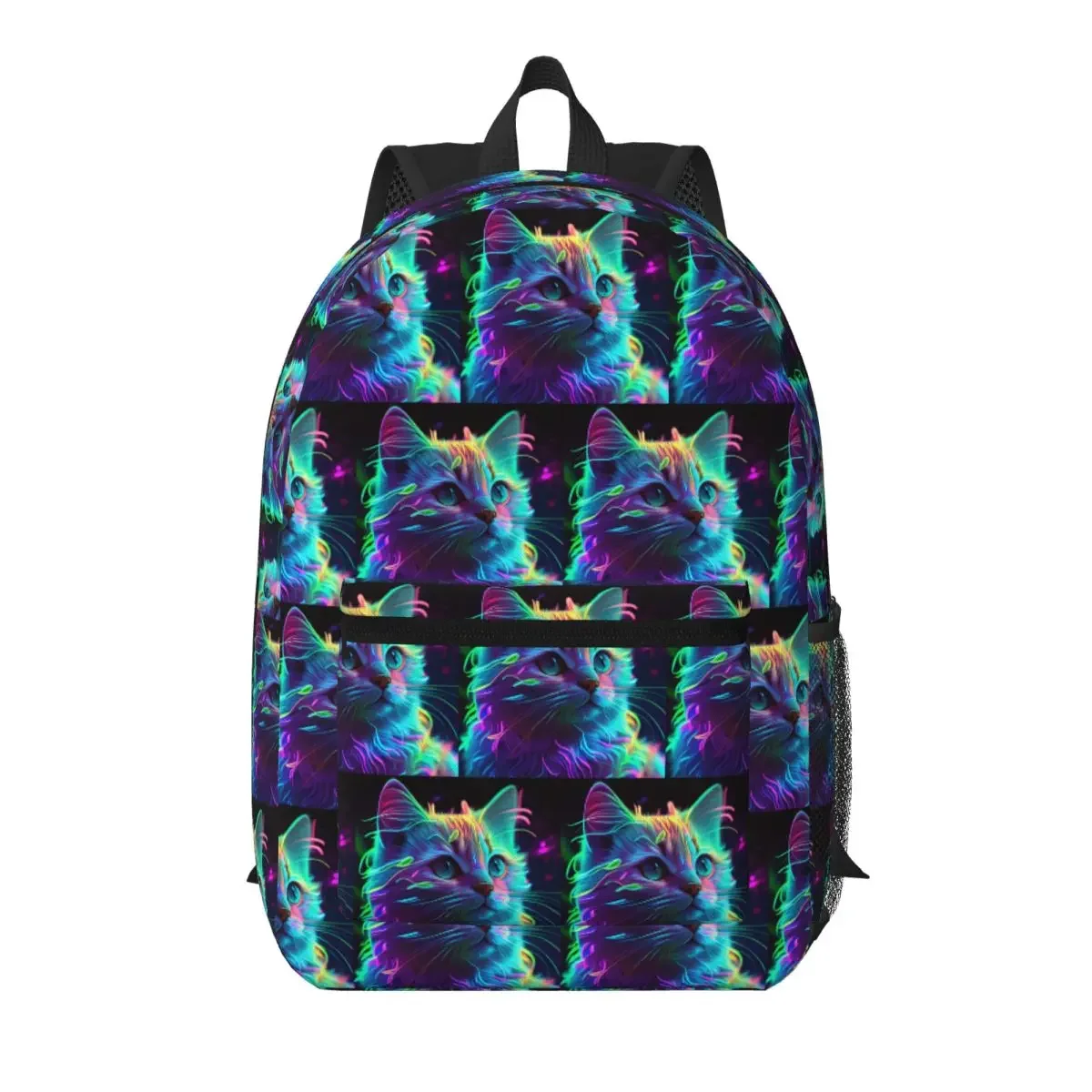 Neon Glowing Rainbow Cat Kitten Student Backpack School Bag Hiking Travel Daypack for Boys Girls Bookbag Shoulder Bags