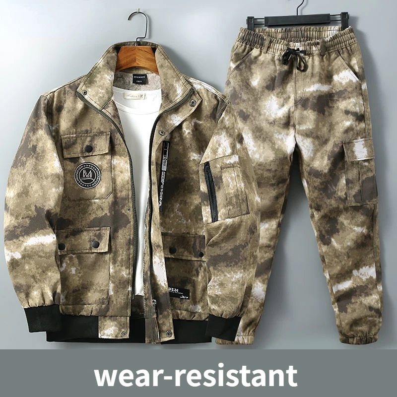 Men Clothing Two Pieces Set 2023 Training Two-piece Sweat-shirt Cargo Pants Man Apparel Heavy Jackets Labor Work Camouflage Suit