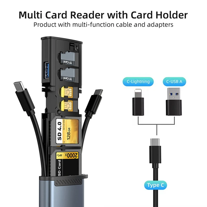 13 In 1Multifunctional Card Adapter Sd/Tf3.0 High-Speed Typec Aluminum Portable Storage Card Reader For PC Computer