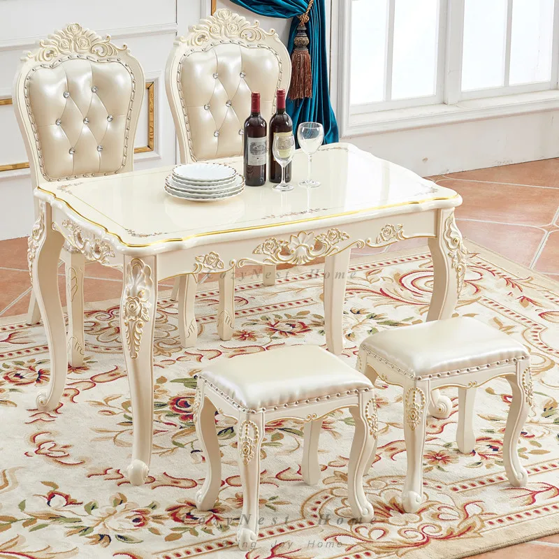 For dining chairs dining table Solid wood small apartment household simple carved modern rectangular dining table
