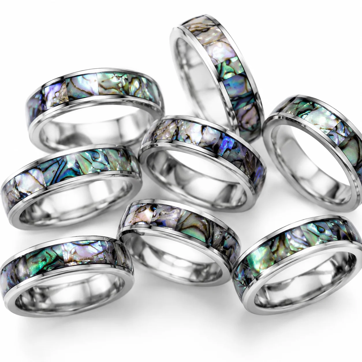 20Pcs Fashion Natural Shellfish Abalone Shell Never Fade Stainless Steel Rings For Women Man Jewelry Lots Bulk LR4029