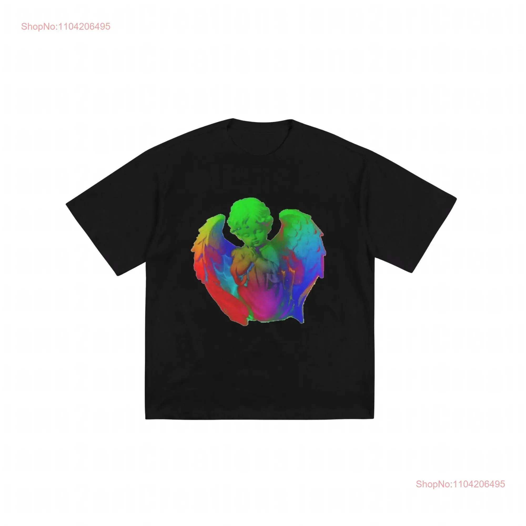 Cherub T Shirt Rainbow Gradient Design Surreal and Eye Catching Psychedelic Art Classic Statue Inspired with Wings