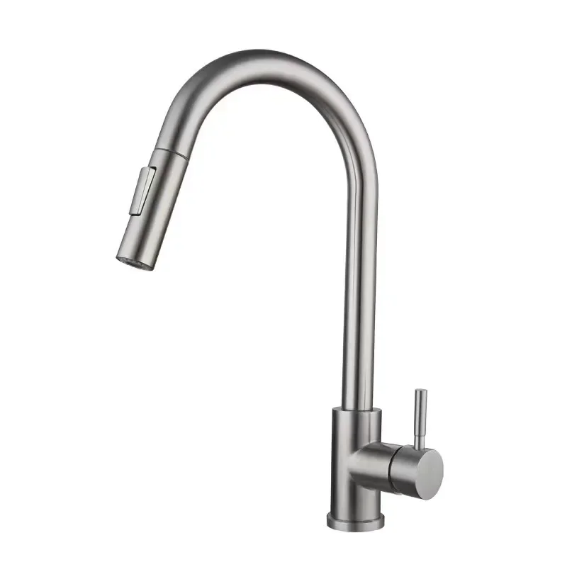 Brushed Nickel Kitchen Faucet Single Hole Pull Out Spout Kitchen Sink Mixer Tap Stream Sprayer Head Chrome/Black Mixer Tap image 4