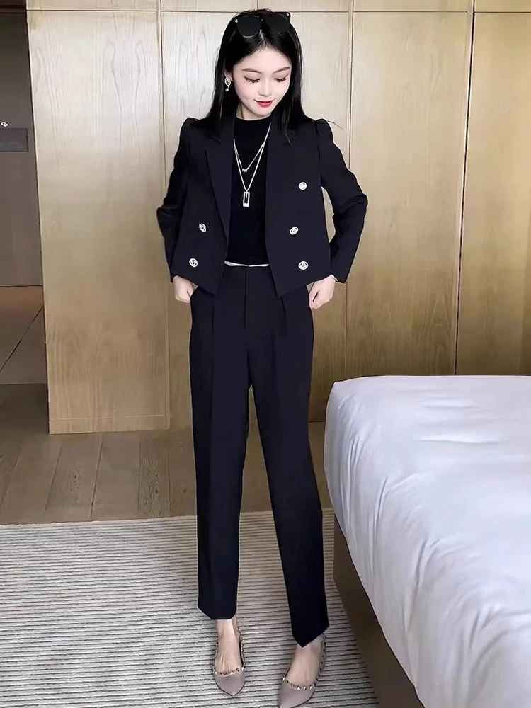 

Faionable Casual Autumn Set Women's Small Size Clothing High-End ort Suit Jaet Harlan Pants Two-Piece Set Ele Sle