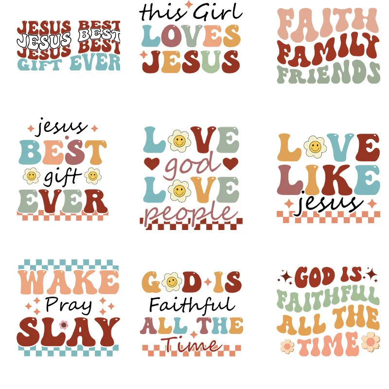 

9piece god bless Alphabet Exquisite cartoon patterns Stickers Patches Arts Crafts Clothes Transfer DIY Accessory Iron Transfer