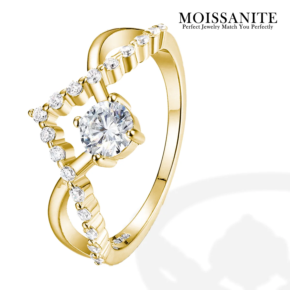 خاتم مويسانيتي 0.5 قيراط من الفضة الإسترليني عيار 925 مطلي بالذهب عيار 18 قيراط نمط فريد مفتوح للنساء هدية للحفلات يأتي مع شهادة GRA #1