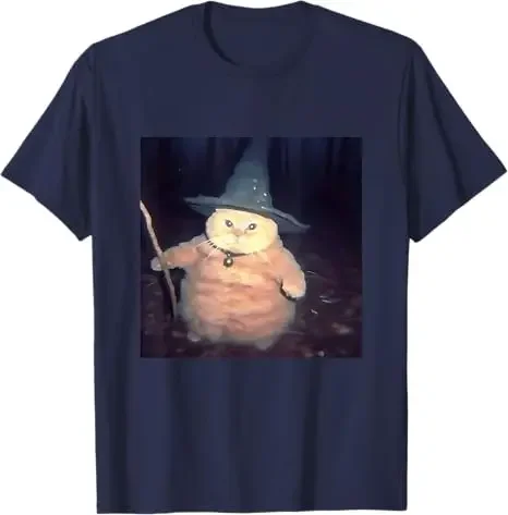 تي شيرت رجالي مضحك على شكل قطة الهالوين من The Wizard Cat ملابس جرافيك مضحكة ولطيفة على شكل قطة صغيرة بأكمام قصيرة