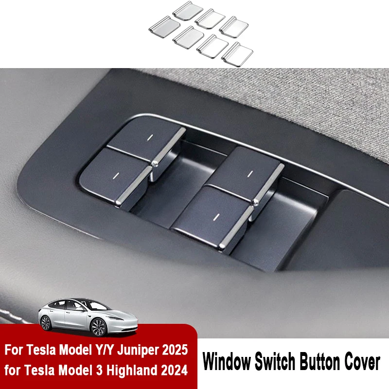 For Tesla Model 3 Y 3+ Y Launch 2021-2025 Silver Glitter ABS Chrome Car Lift Button Sticker Trim Door Switch Cover Accessories