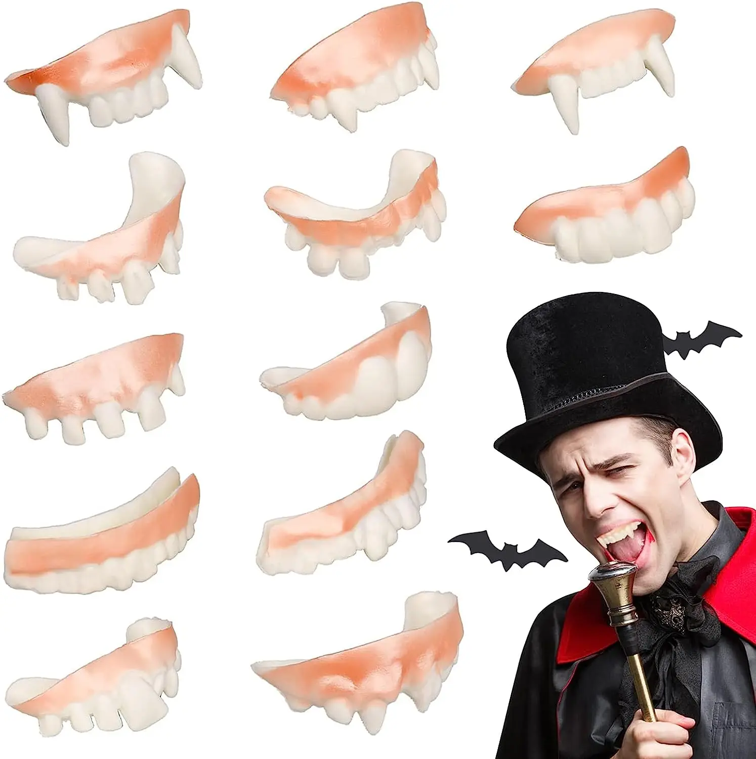 12 Pcs/Set Halloween Demon Teeth Funny Bob Teeth Wacky Artificial Teeth Ugly Fake Teeth Costume Cosplay Props Party Teeth