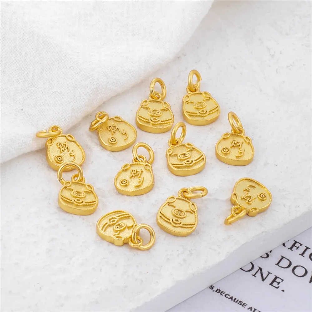 18K Gold Bag Cartoon Rich Pig Tag, Pendant, DIY Bracelet, Necklace, Hanging Earrings, Jewelry, 8x10mm