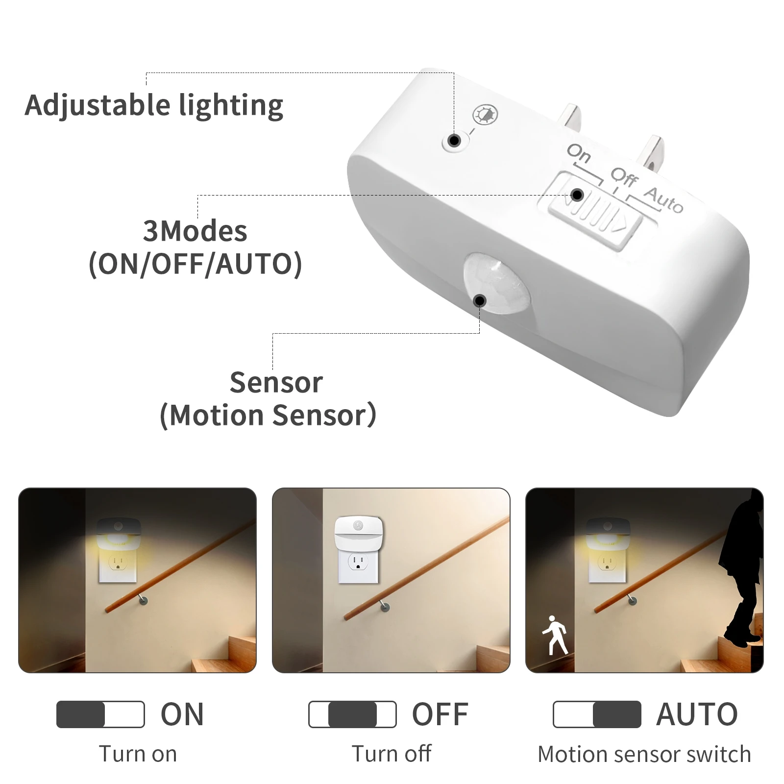 Motion Detector Night Light Plug In Motion Sensor Light 220V Socket Lamp Battery Powered for Bedside Closet Aisle Hallway Stairs