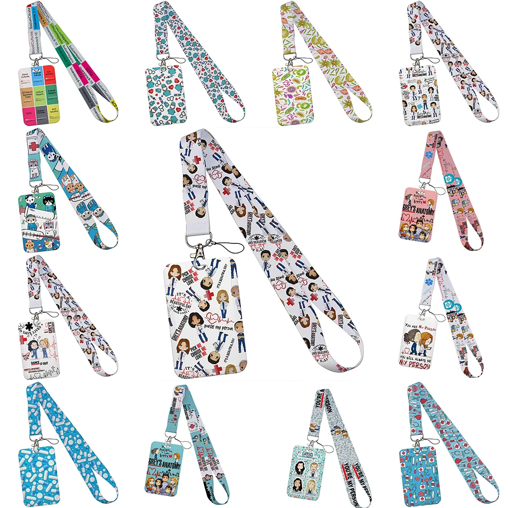 Grey\'s Anatomy Nurse Doctor Credential Holder Keychains Neck Lanyard For Pass Card Credit Card Holder Keychain Straps Wholesale