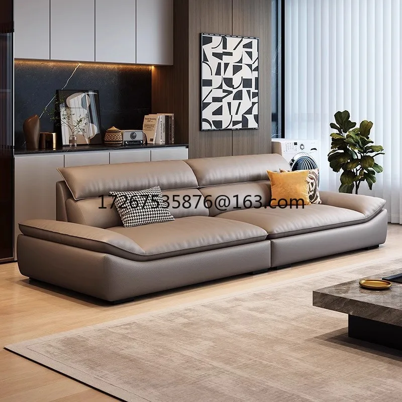 

Italian minimalist sofa, large seat, deep sailboat sofa, living room, first layer of cowhide concubine combination solid wood
