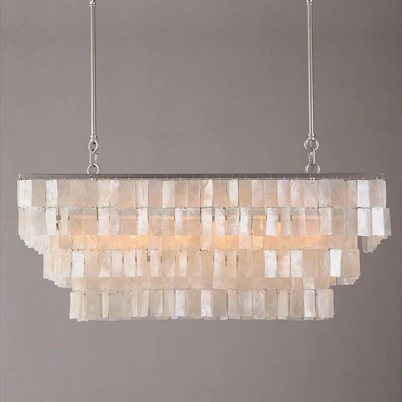 Nordic natural shell pendant light Rectangular villa living room dining room pendant light Princess bedroom decorative light