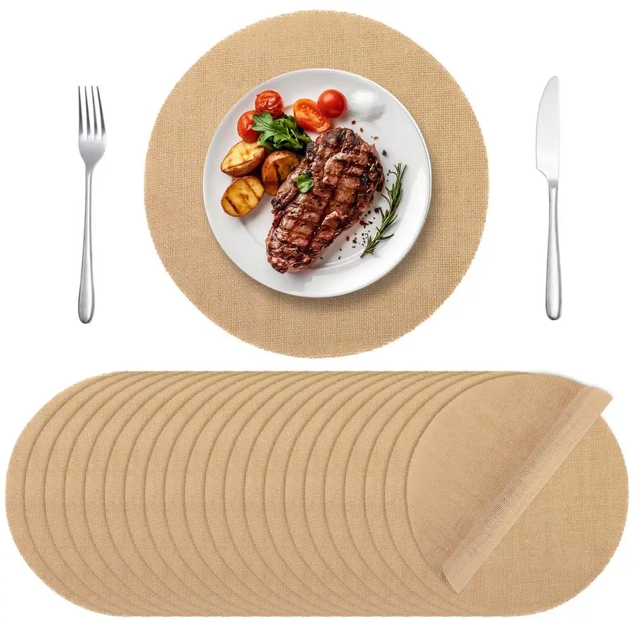 

50 Pieces Round Burlap Placemats 11.8 Inch Reusable Brown Table Mats Heat Resistant Natural Jute Fibers Placemats Burlap Circle