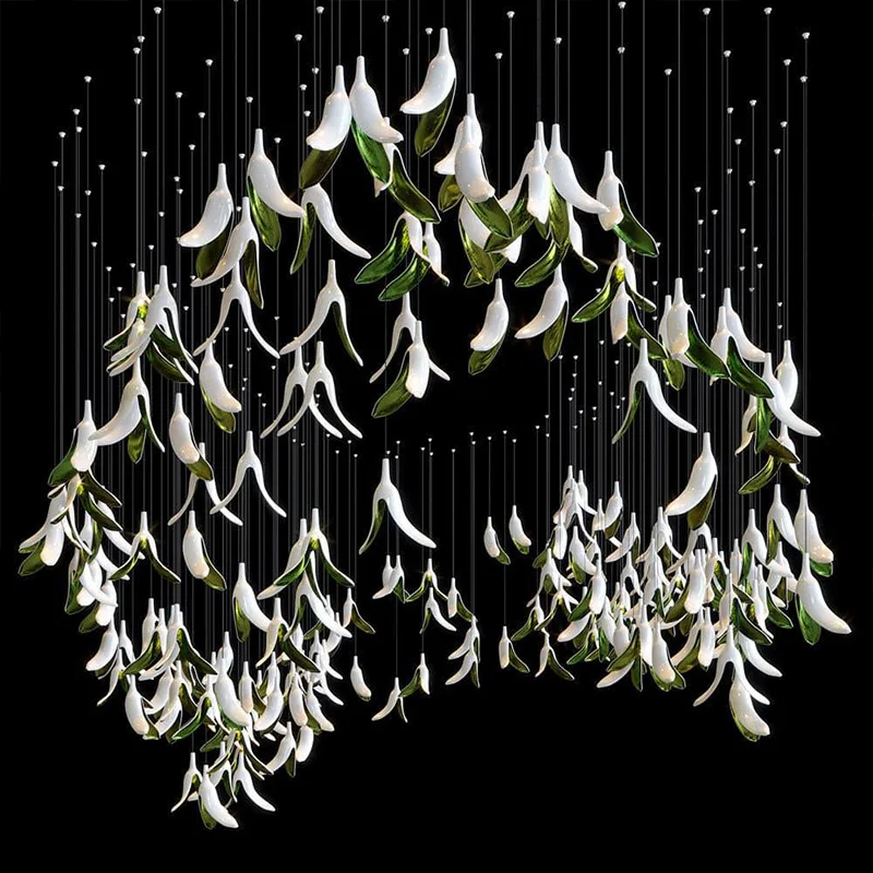 Nordic White Spiral Large Chandelier, Project Custom Metal Dimmable Light, Lustre Pendant Lamp for Hotel Villa Staircase