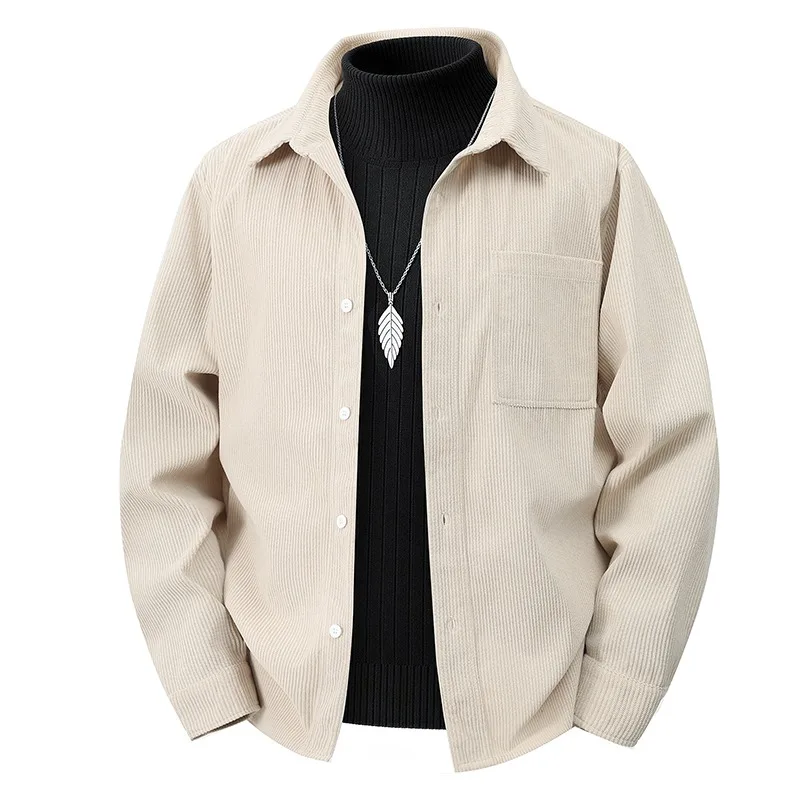 

Men's Beige Corduroy Oversized Shirt Jacket Long Sleeve Button Down Pocket Casual Daily Outerwear