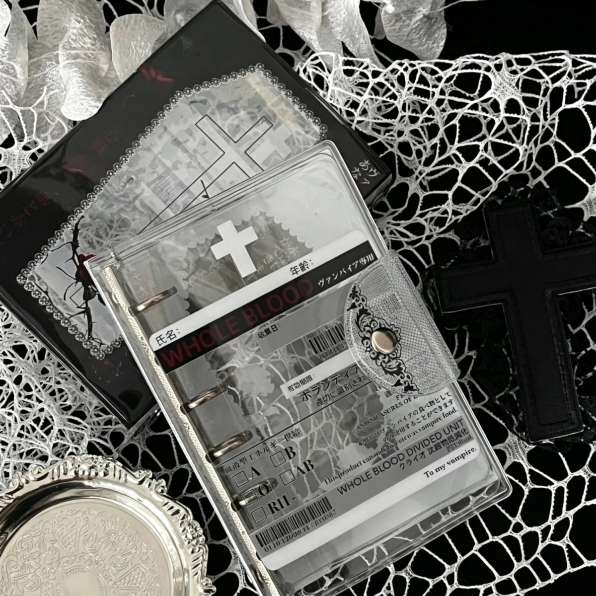 1Pc A7 Gothic Style Cross-Themed Notebook, Cross Rose Flower Loose-Leaf Cover, Transparent Sticker Book, DIY Notebook, Notebook Material Storage, Idolme, A7 Loose-Leaf Notebook, Pp Transparent Bag Refill Pages, Can Be