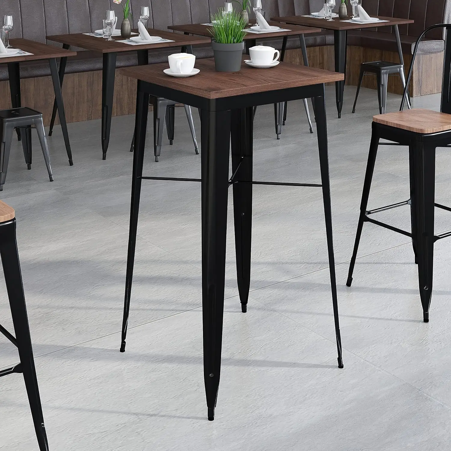 Meja Tinggi Batang Dalam Ruangan Logam Hitam/Kayu Persegi 23,75".