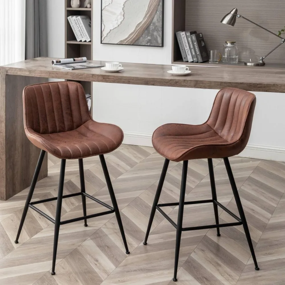 

Brown Bar Stools Set of 2, Fabric Upholstered Barstools Armless, 24 in Bar Stool Bar Height, Black and Brown Barstools for Home