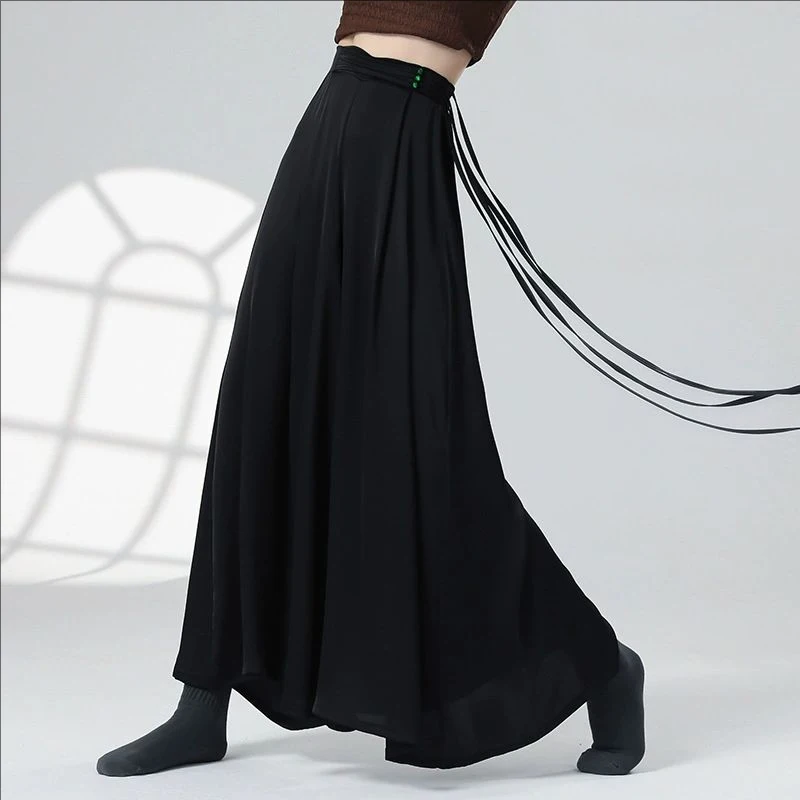 女性モダンダンスパンツストレートレッグコルセットウエストワイドレッグパンツ中国の民族古典舞踊ステージパフォーマンス流れるようなズボン